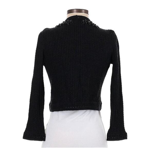 Carolina Herrera Open Front Cardigan Wool Silk Cashmere Embellished Beaded Knit - Picture 2 of 7